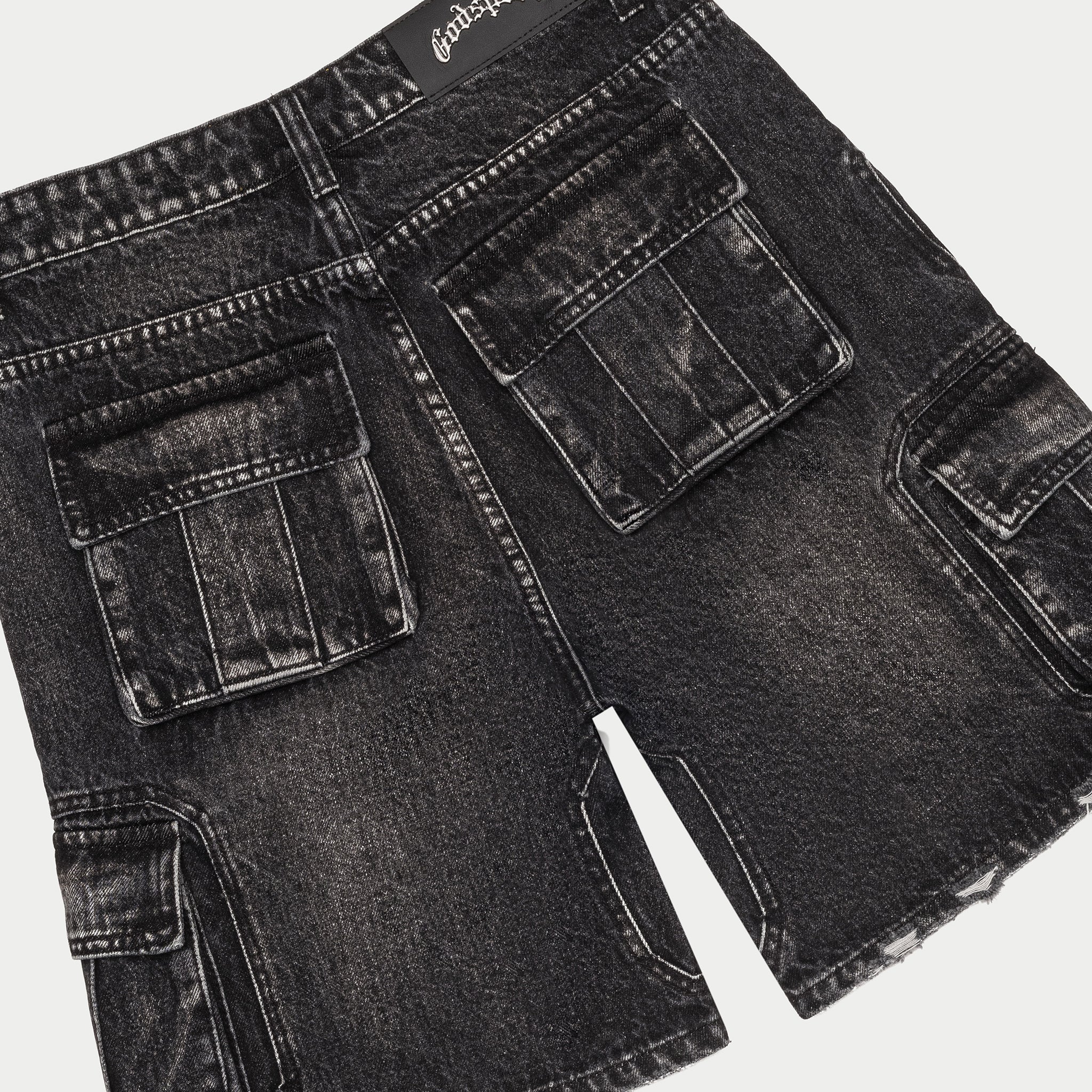 Octagon Cargo Denim Shorts (Black) - Image 4
