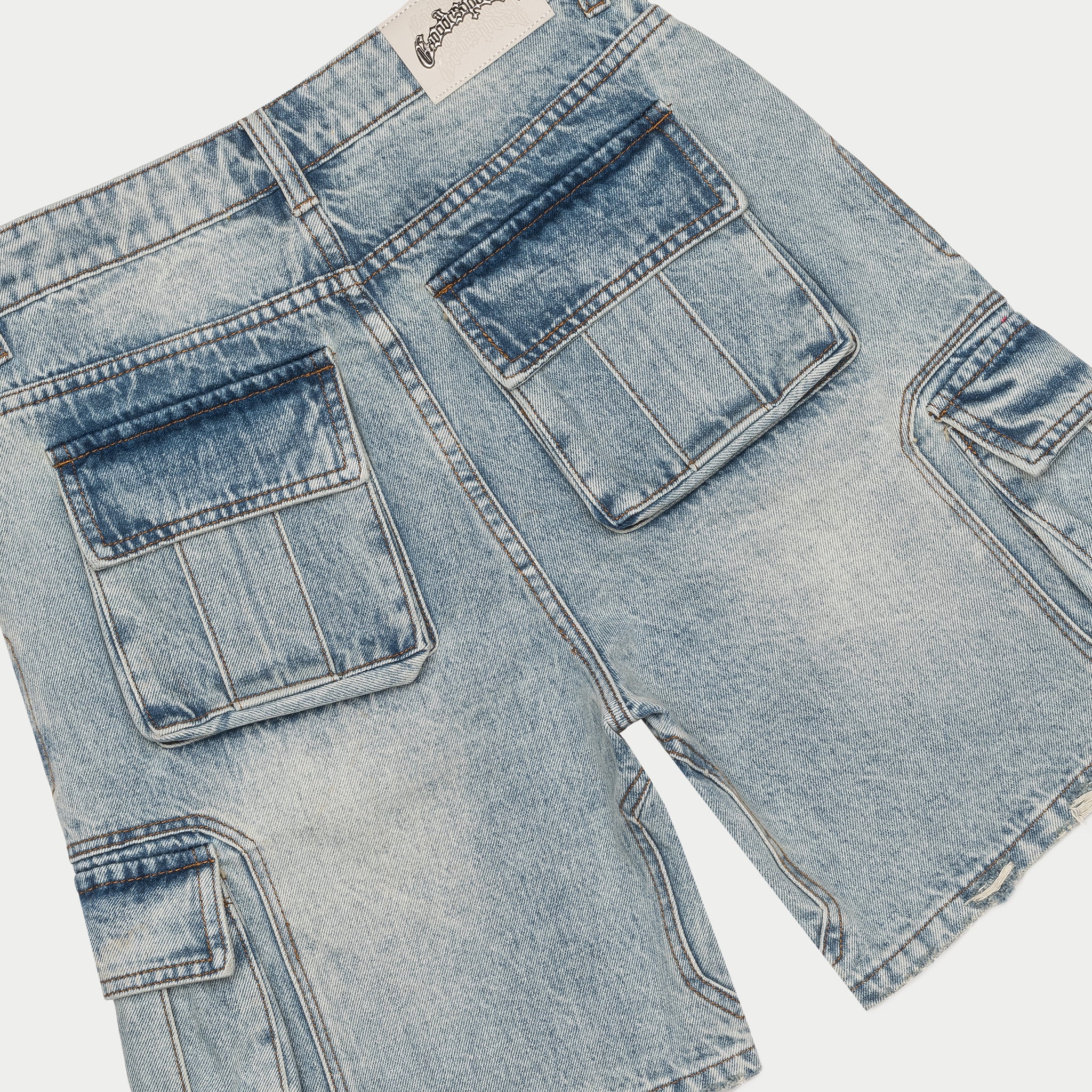 Octagon Cargo Denim Shorts (Blue) - Image 3