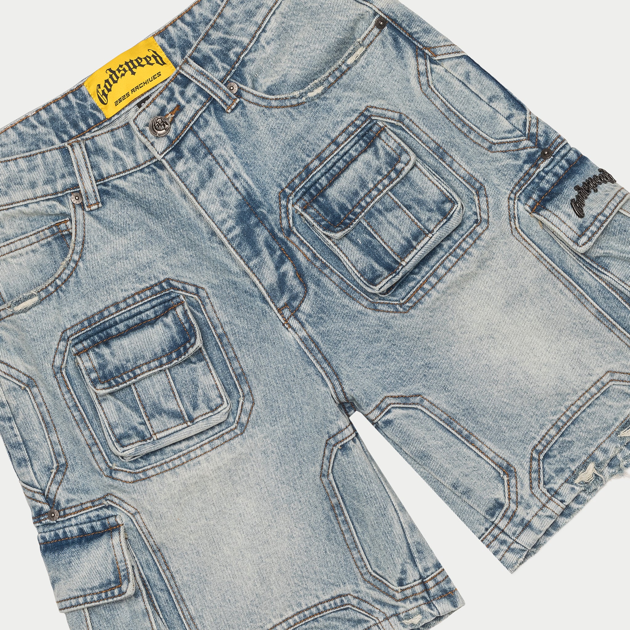 Octagon Cargo Denim Shorts (Blue) - Image 7