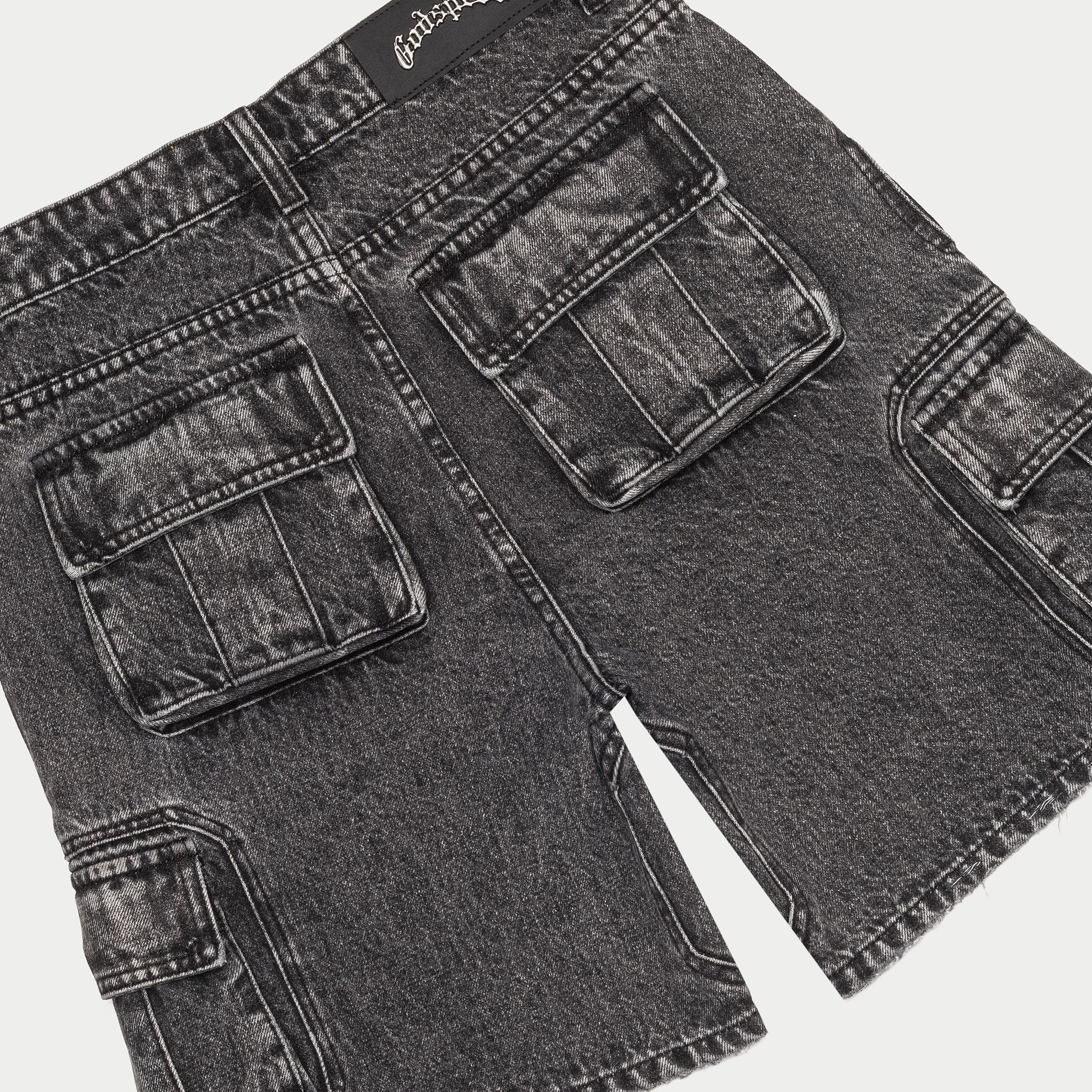 Octagon Cargo Denim Shorts (Grey Wash) - Image 4
