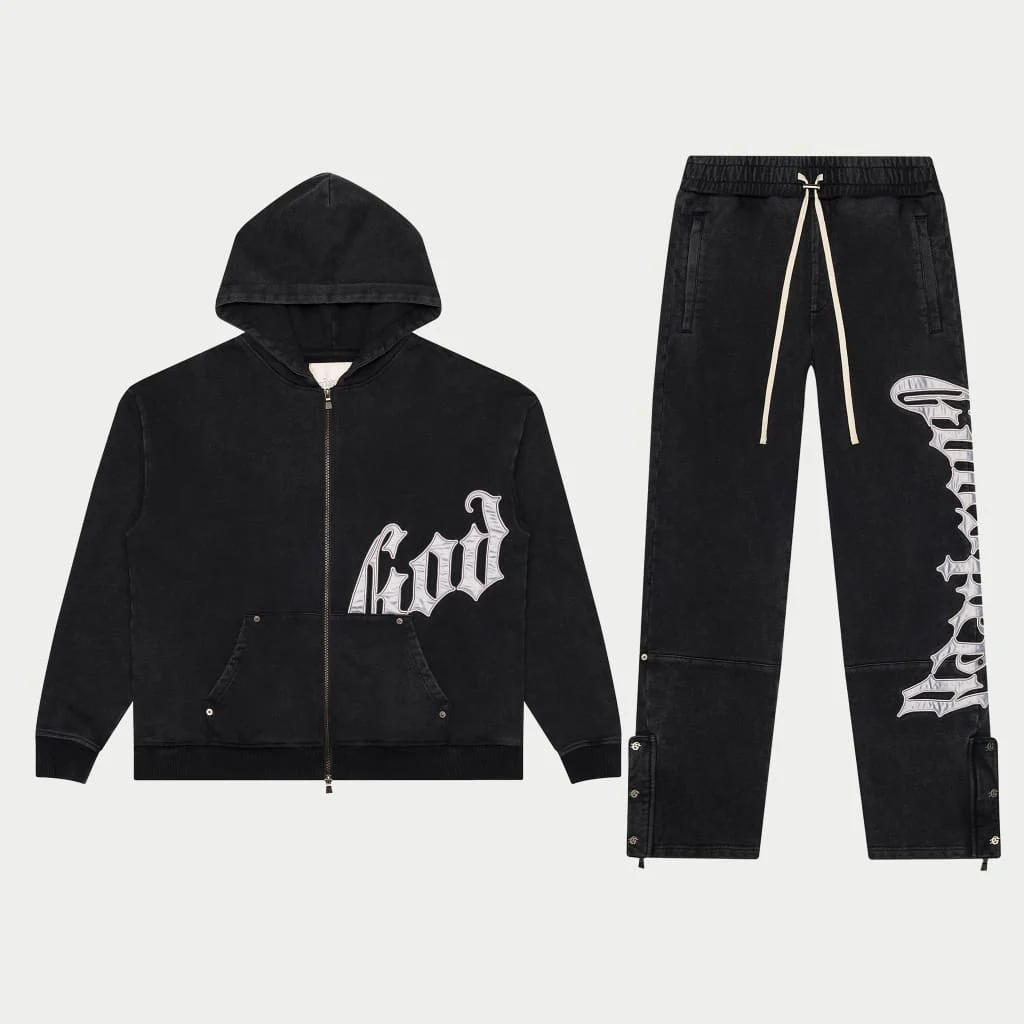 OG Logo Sweatsuit V2 (Black Wash/Silver Satin)